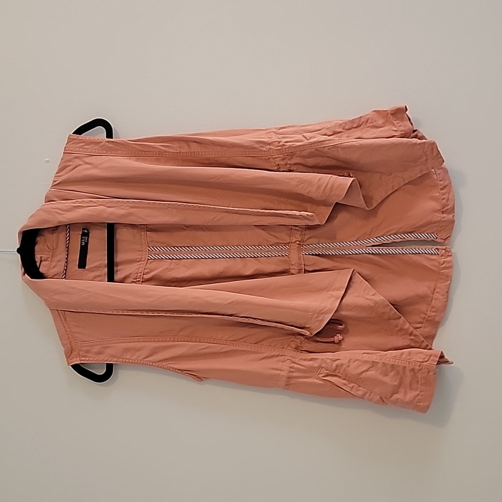 MAXjeans open front drap sleeveless jacket, small, coral pink/salmon color,